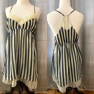 Silence + Noise Black and Cream Striped Nightgown, Racerback, Size Medium